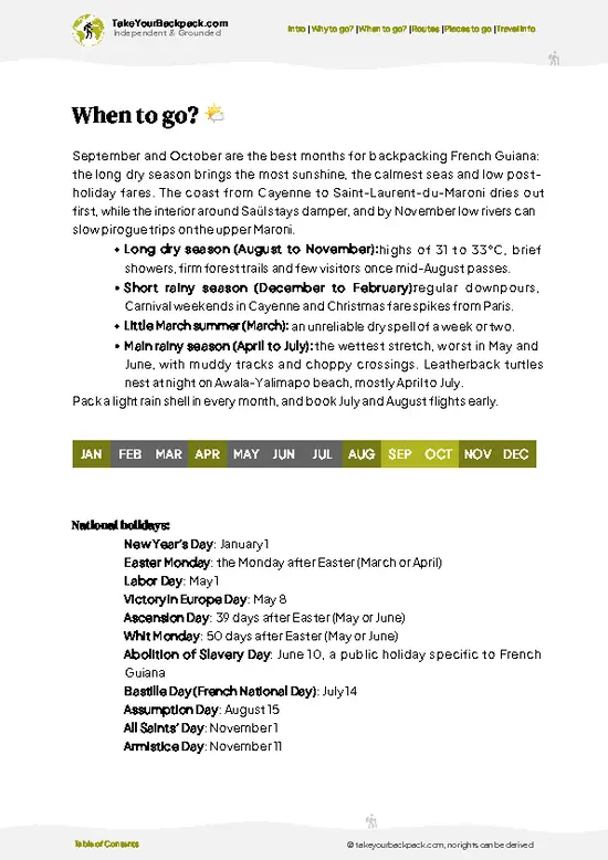example page 3 from our offline Travel Guide for French Guiana